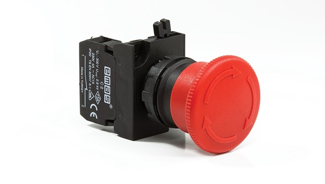 CP Serisi Plastik 1NC Acil Stop 40 mm Çevirmeli Kırmızı 22 mm Buton
